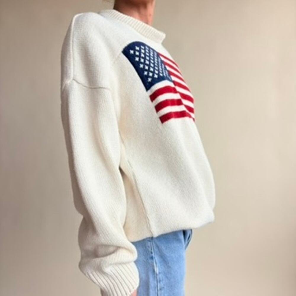 American Creations Flag Sweater - White, 100% Cotton, Made in USA, Size Medium - Picture 3 of 8